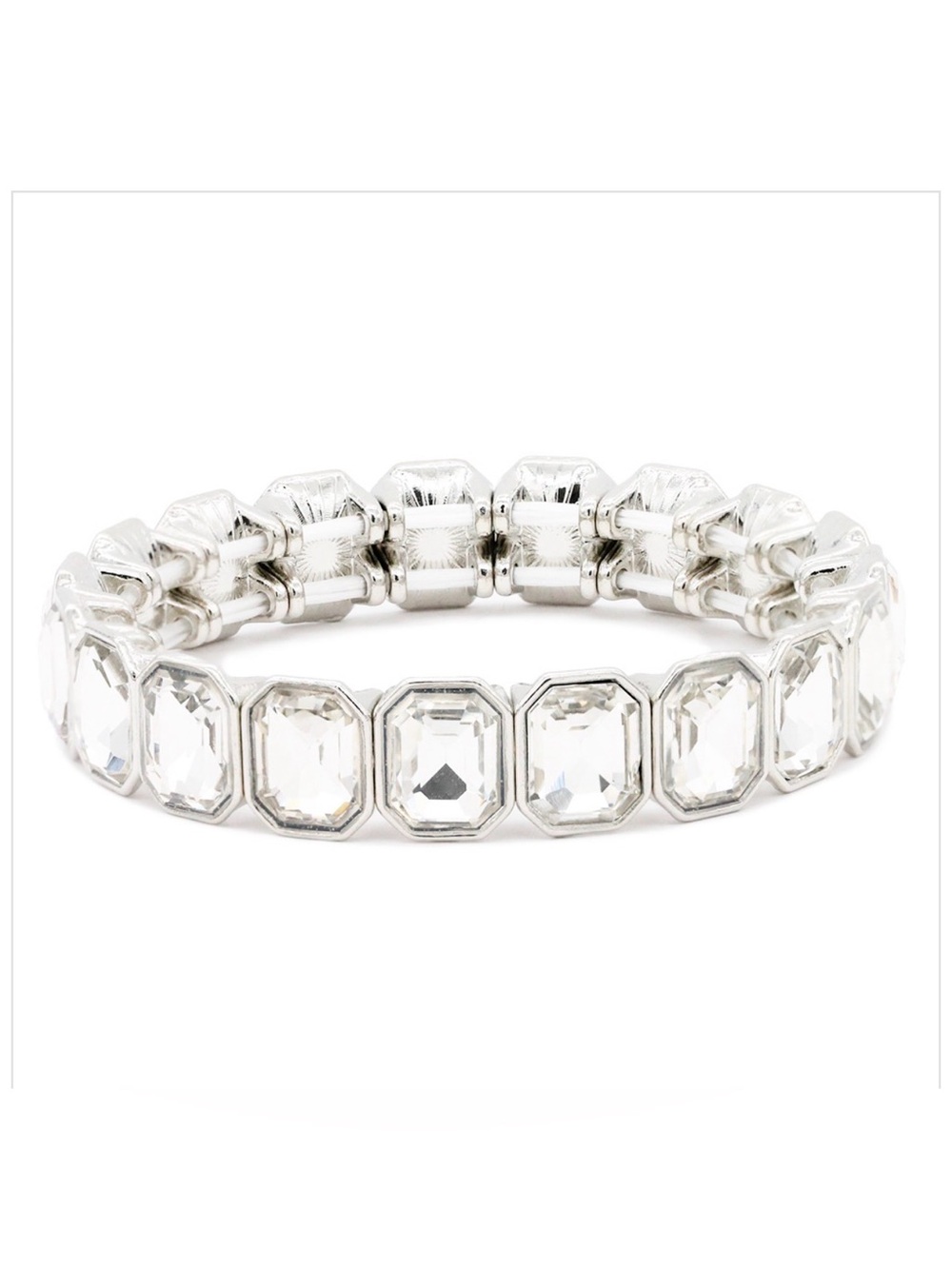 Clear Crystal Stretch Bracelet - Silver Tone